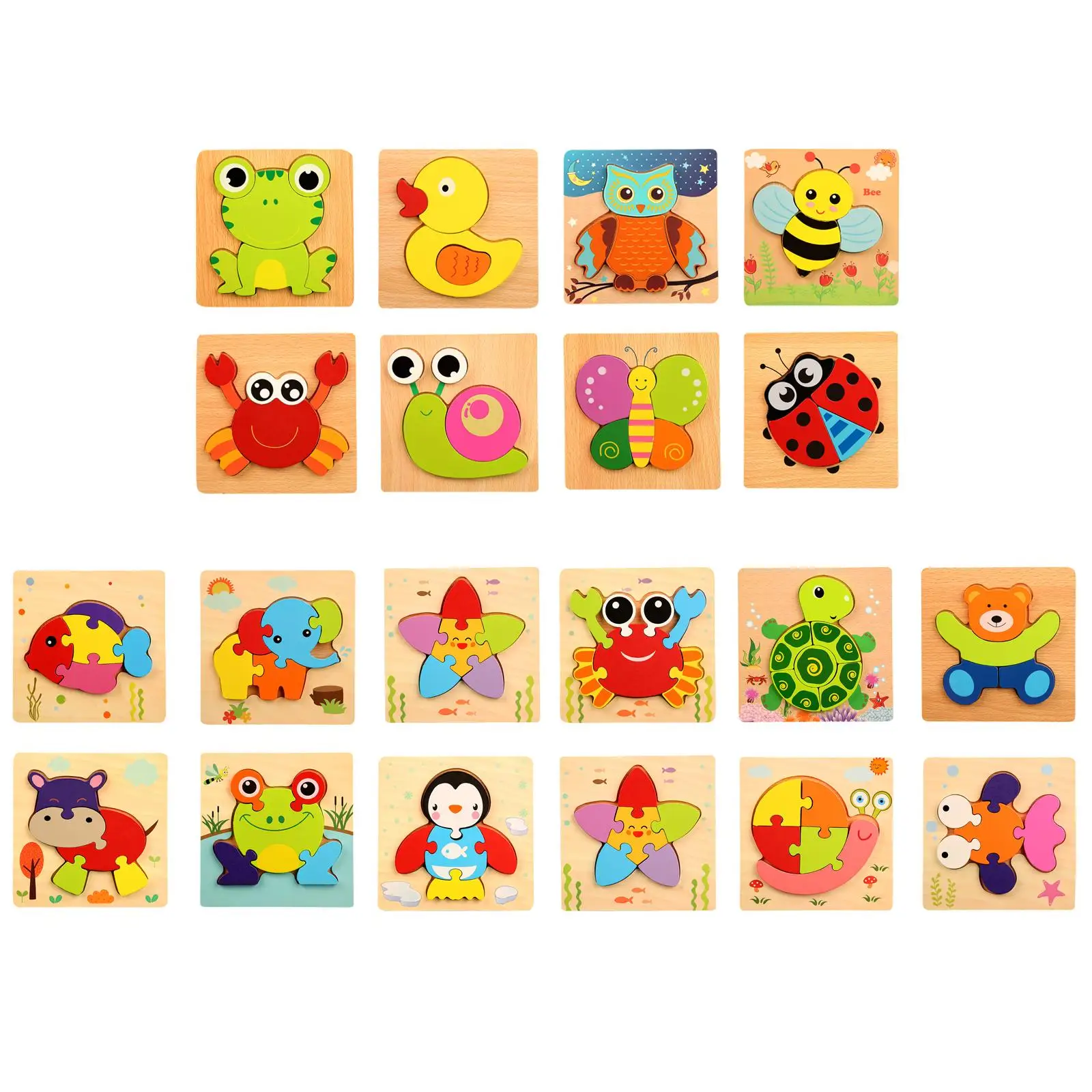 

Wooden Animal Puzzles Travel Toy Motor Skill Development Montessori Toy Stem Educational Toy for 1 2 3 Children