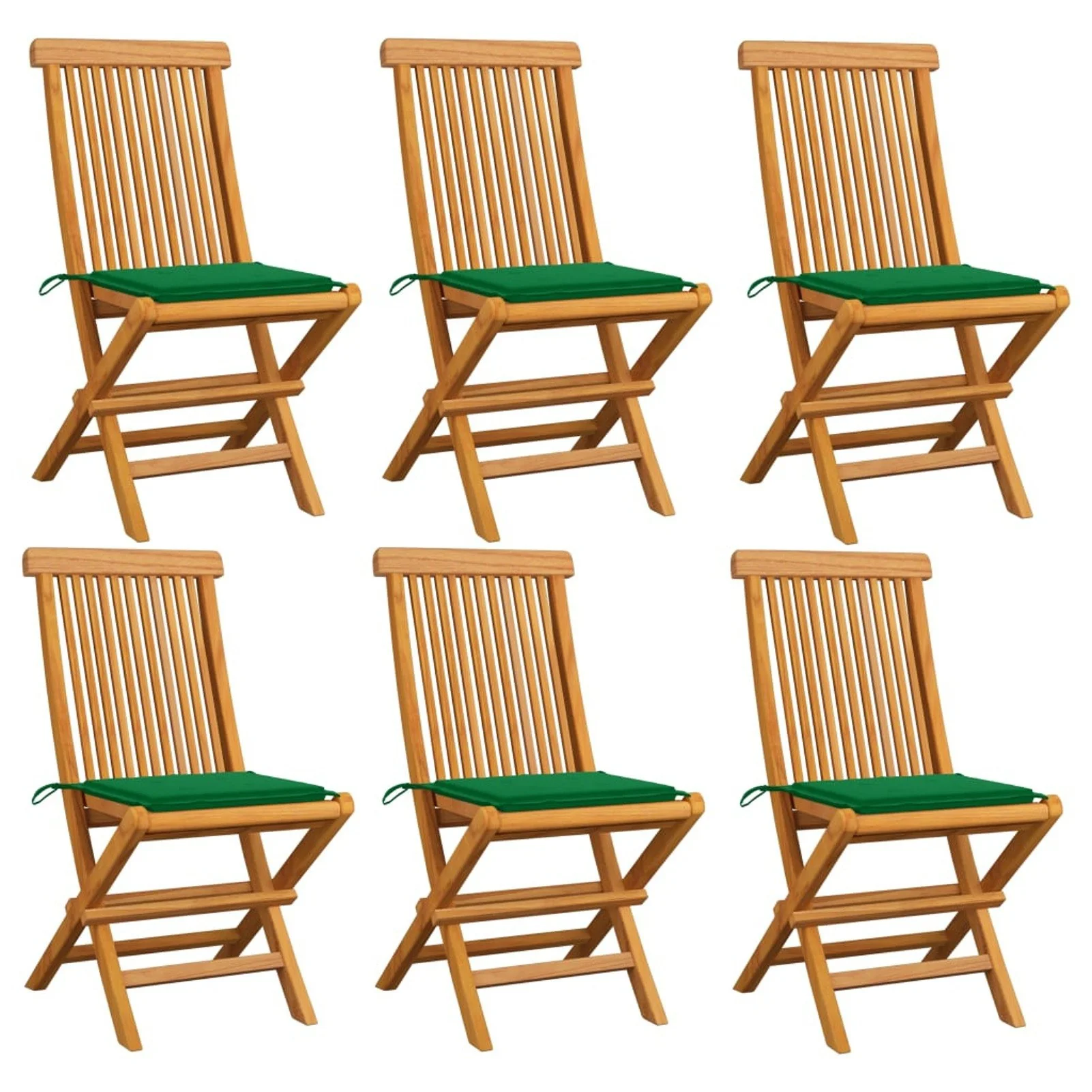 

Patio Chairs with Green Cushions 6 pcs Solid Teak Wood