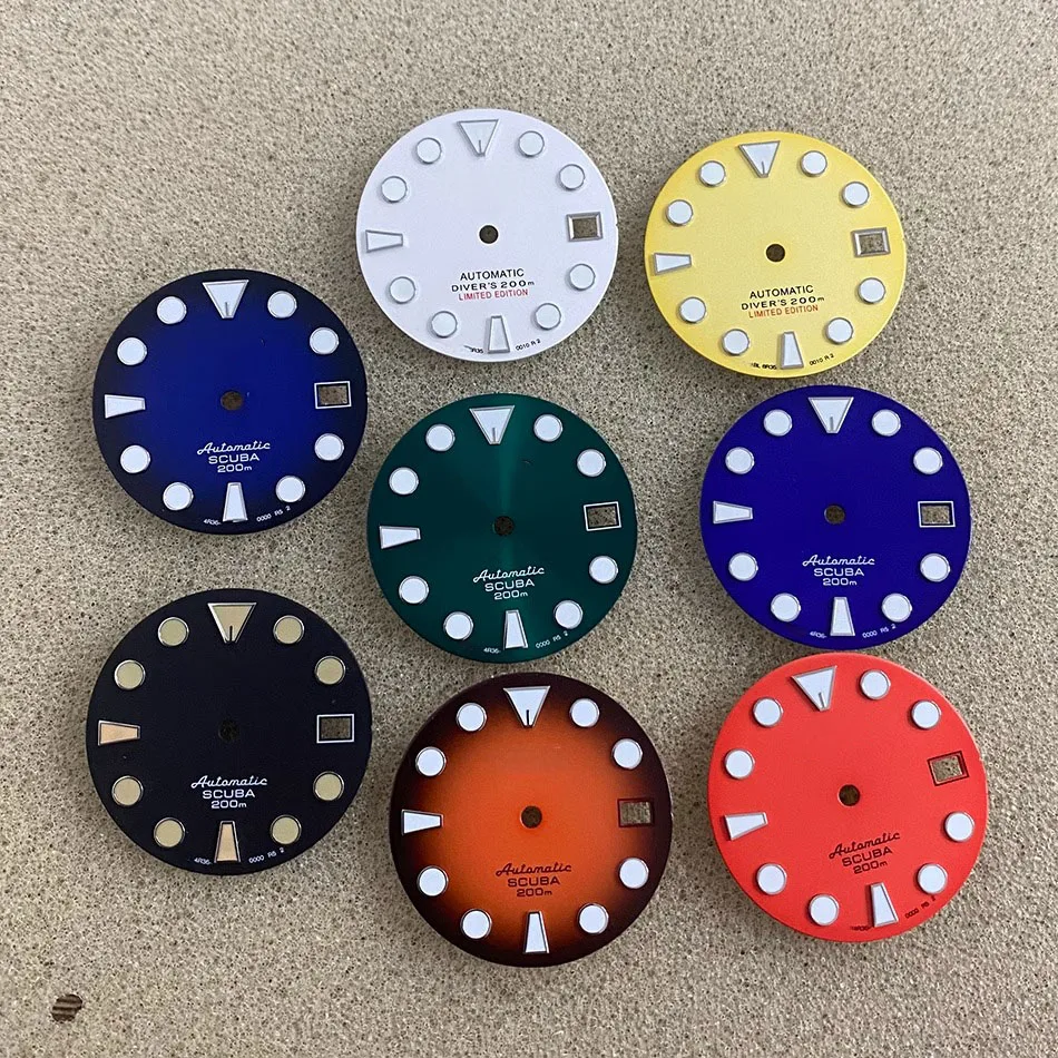 

NH35 dial 28.5mm Watch Dial S Dial 007 Modified Replacement Dial Green Luminous Suitable for NH35/NH36 Movement Repair Part