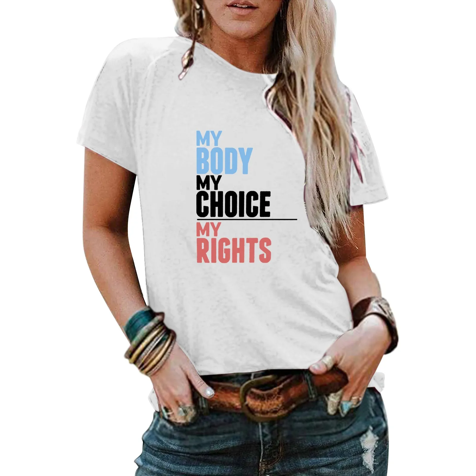 

Women's Letter Slogan Abortion Rights Stamp Print off Shoulder Crop Tops for Women Frilly Blouse for Women