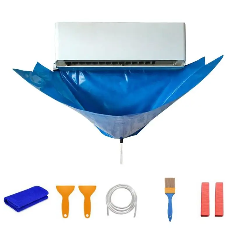 

Air Conditioner Cleaning Cover Hanging Style Internal Cleaning Tool Waterproof Protector Bags Blue Color
