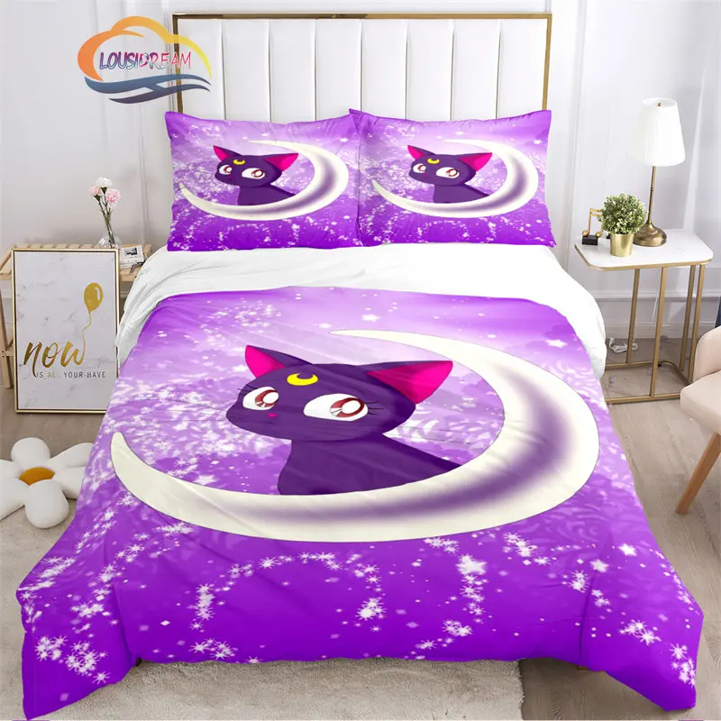 

Cartoon Cat Moon Cat Luna Bedding Set Three-piece children or Girls Gift Duvet Cover Comfortable Twin Bed Size Cover Pillowcase