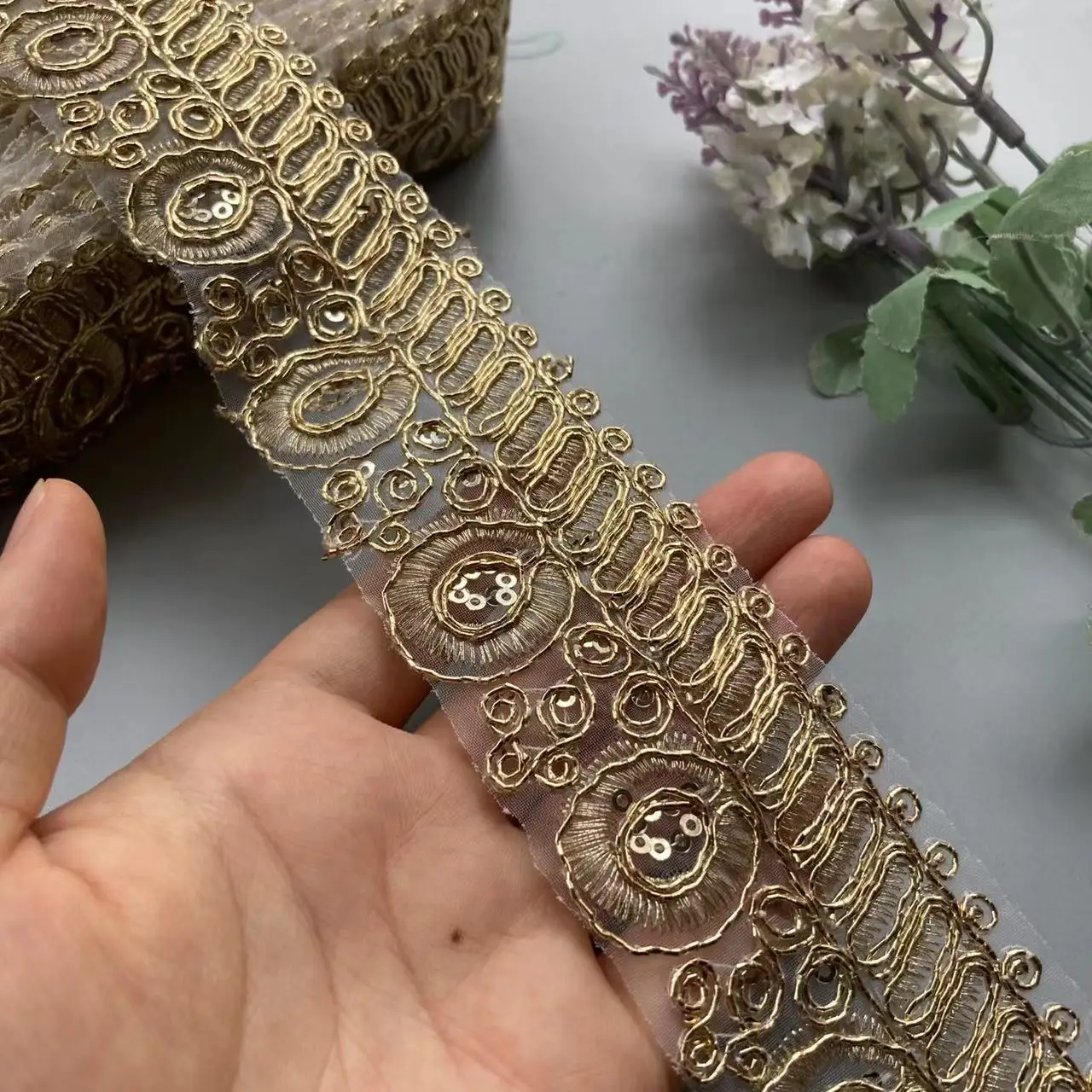 2 ярда этническая красная золотая нить с блестками африканская кружевная бейка