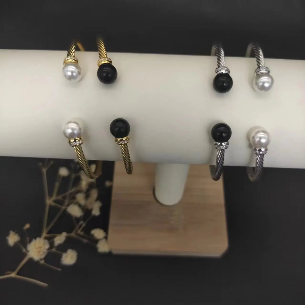 DY 3MM Cable Classic David Yurman S925 Sterling Silver Black Onyx And Paved Diamond Bracelet For Men's Jewelry Gift