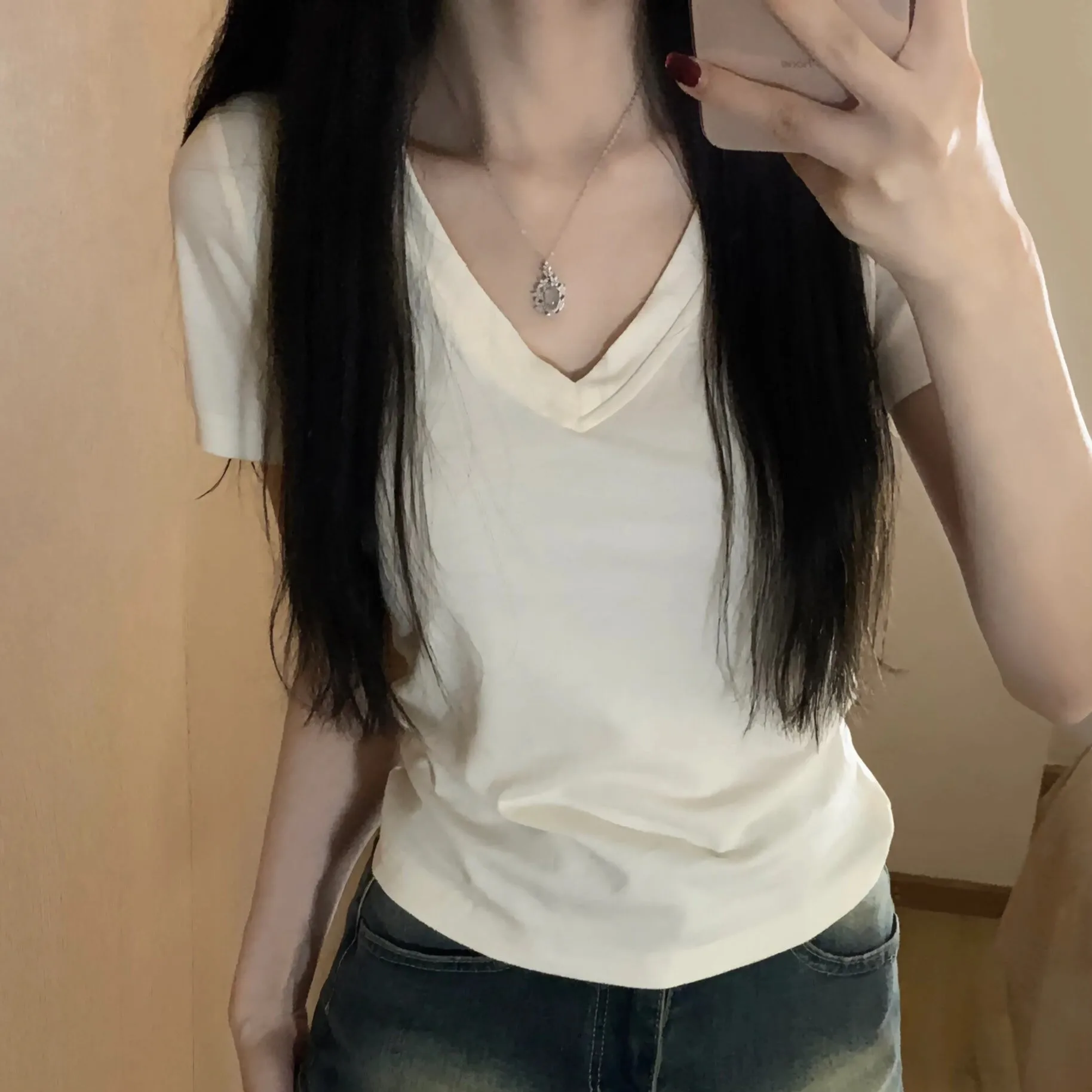 Футболка Gyaru женская с V-образным вырезом облегающий короткий базовый хлопковый