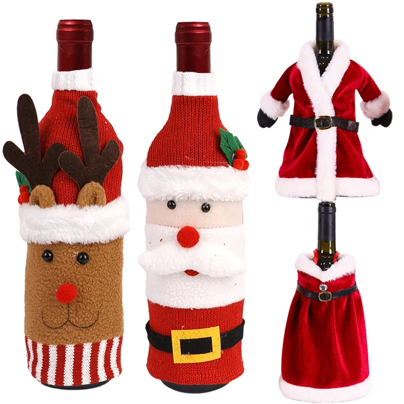 

Christmas Wine Bottle Cover Santa Snowman Knitted Wine Bottle Bags New Year Decors Gifts Christmas Party Dinner Table Ornaments