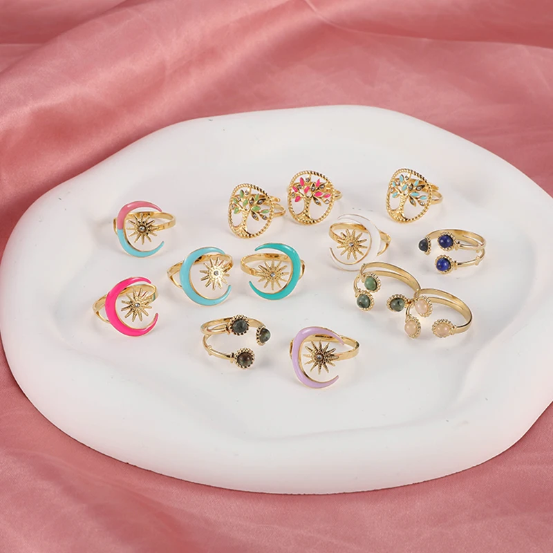 

US7 New In Boho Stainless Steel Rings for Women Adjustable Pearl Oil Eyes Ring Jewelry For Women Cheap Items with Free Shipping