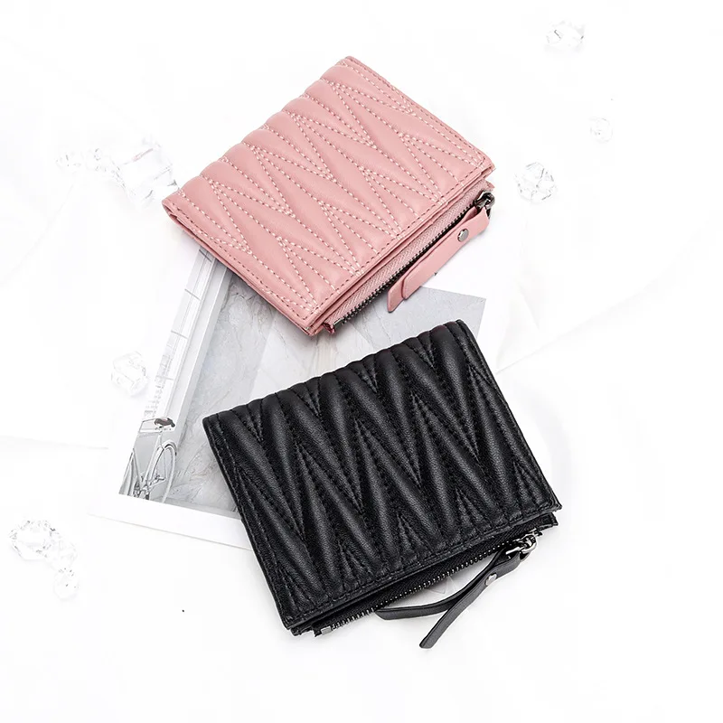 URBAN MASTER Sheepskin Pleated Wallet for Women Fashion Embroidered Genuine Leather Short Female Zipper Coin Purses Card Holder