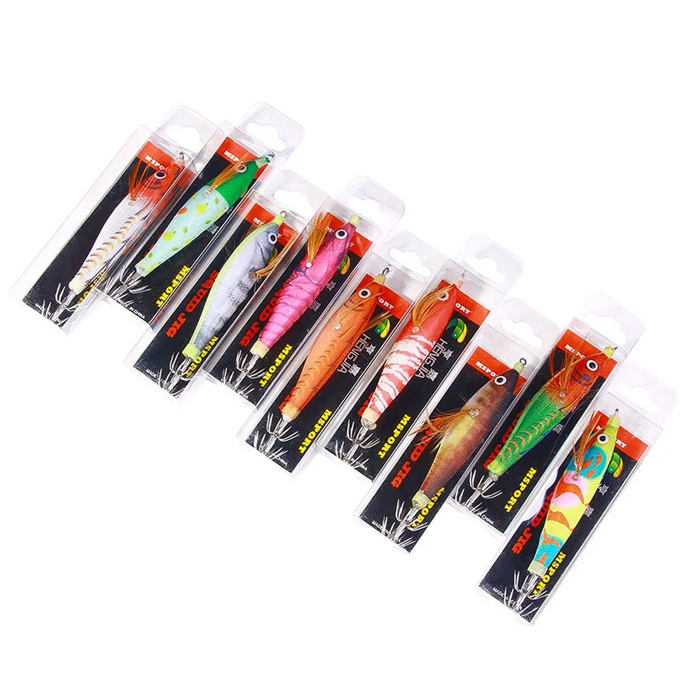 

10cm/10g Fake Bait Fish Hook Wooden Luminous Shrimp Squid Fishing Bait Artificial Bait Lure Fishing Accessries