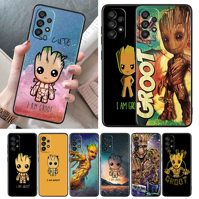 

Marvel Groot Art Black Phone Case For Samsung Galaxy A52S A72 A71 A52 A51 A12 A32 A21S A73 A13 A53 4G 5G Cover Shell