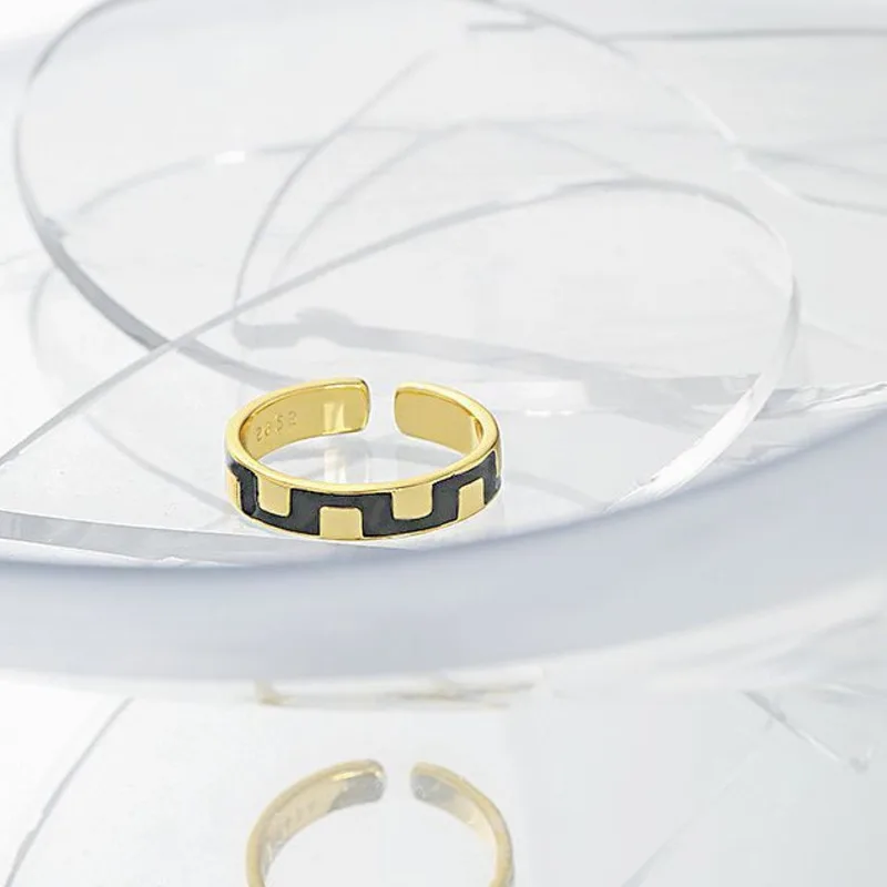 

925 Sterling Silver Wave Pattern Enamel Resizable Rings For Women Design Gold Luxury Designer 2020 Accessoires Korean Jewelry