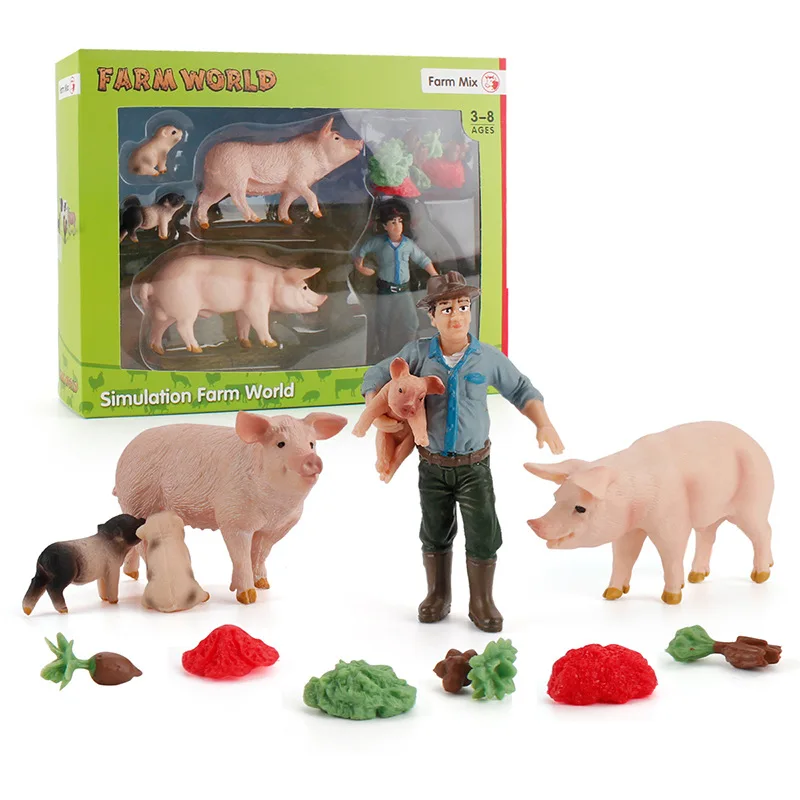 

OozDec Farm Animal Model Set Pig Farm Boar Sow Piglet Farmer Creative Ranch Desktop Decoration Birthday Gift Toy
