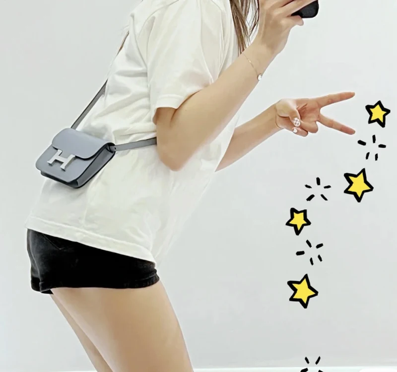 Transformation H bag Constace Slim diagonal bag strap first layer cowhide epsom elephant gray leather shoulder strap