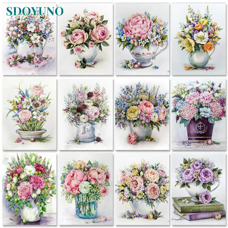 

SDOYUNO Pictures By Numbers Flowers Paint Kits Picture Canvas Drawing Oil Painting By Number Hand Painted For Adults Home Decor