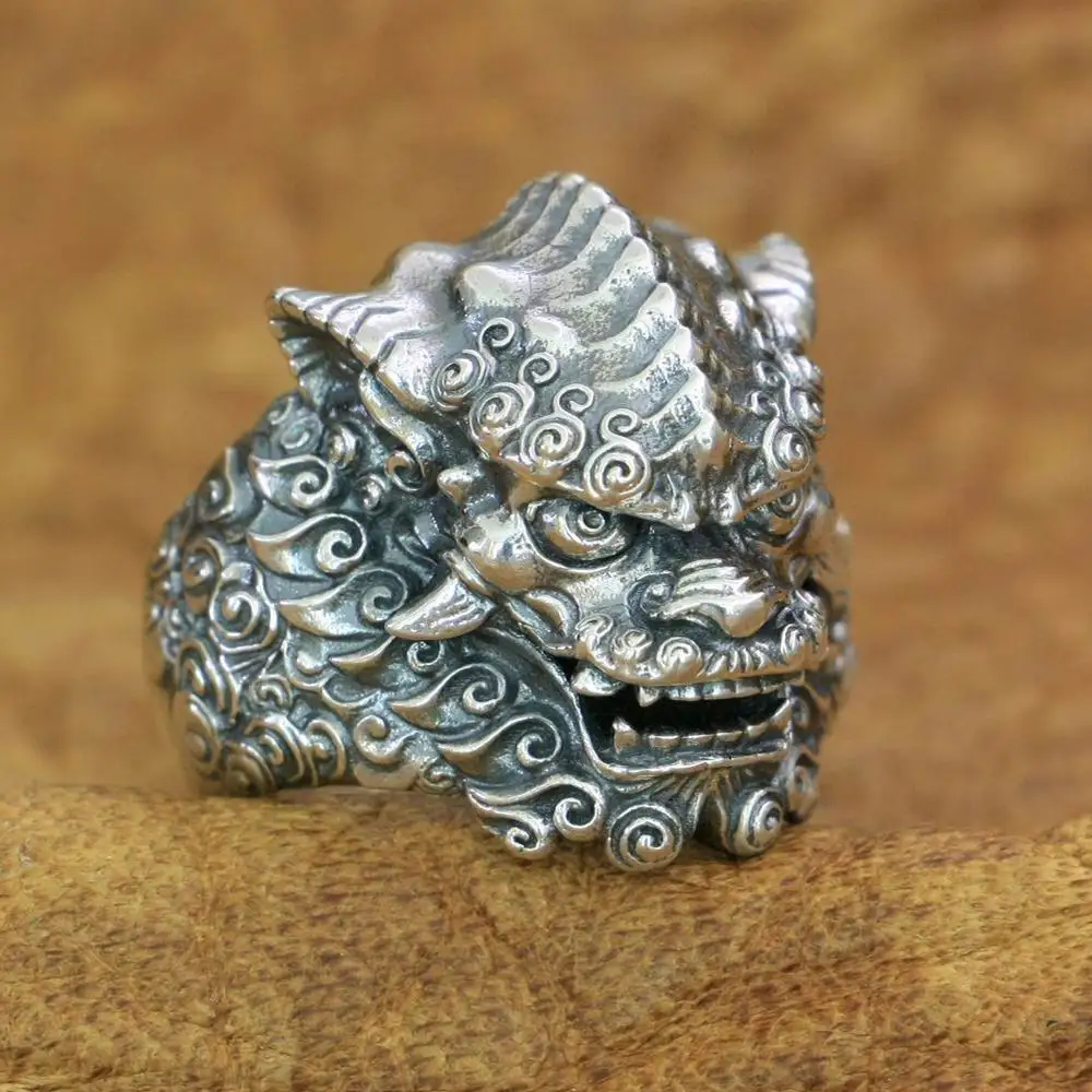 Байкерское кольцо из стерлингового серебра 925 пробы в китайском стиле ювелирные