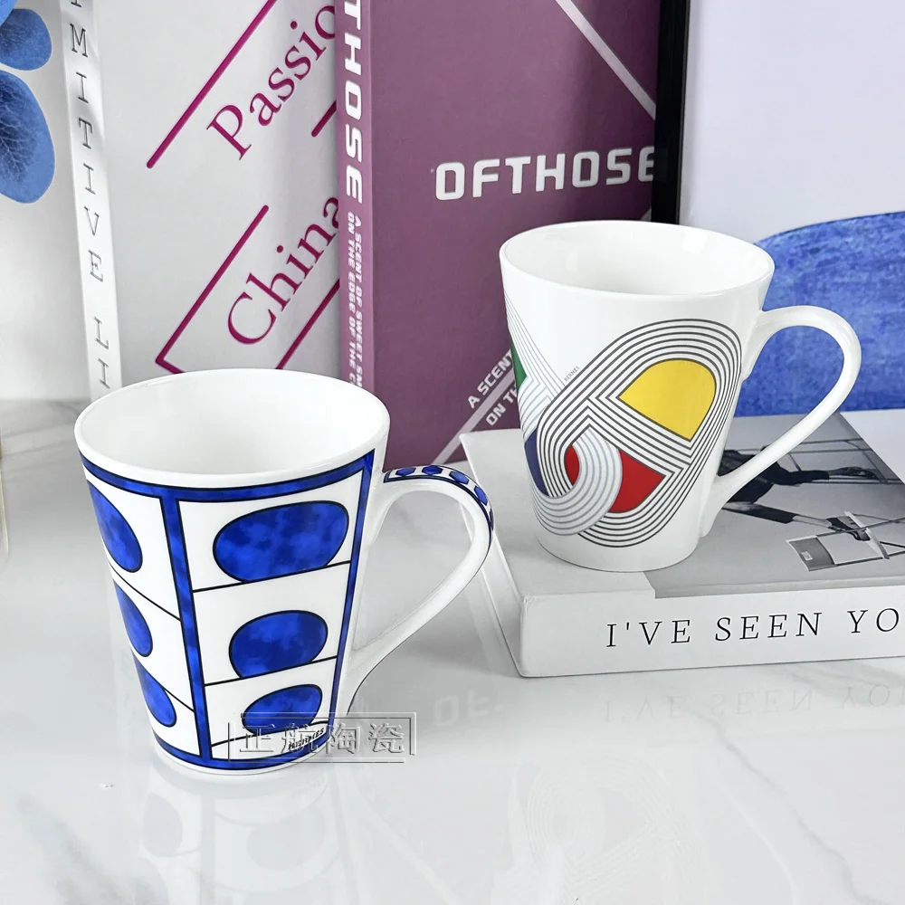 

Ceramic Mug 350ml Trendy Couple Breakfast Milk Home Coffee Cup Creative Blue White Design Home Office Tea Drinking Gift