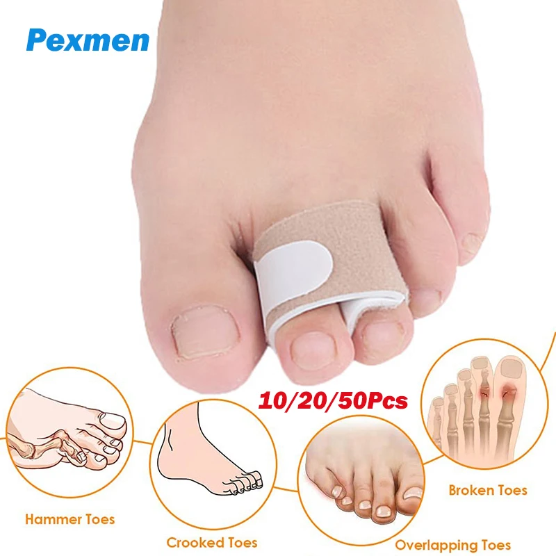Pexmen 10/20/50Pcs Hammer Toe Straightener Toe Splints Bandages for Correcting Hammertoe Crooked & Overlapping Toes Protector