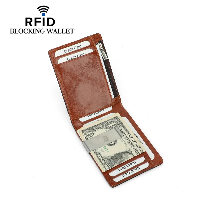 Money Clip Wallet Mens Front Pocket Slim RFID Blocking Credit Card Holder Mini Bifold Genuine Leather
