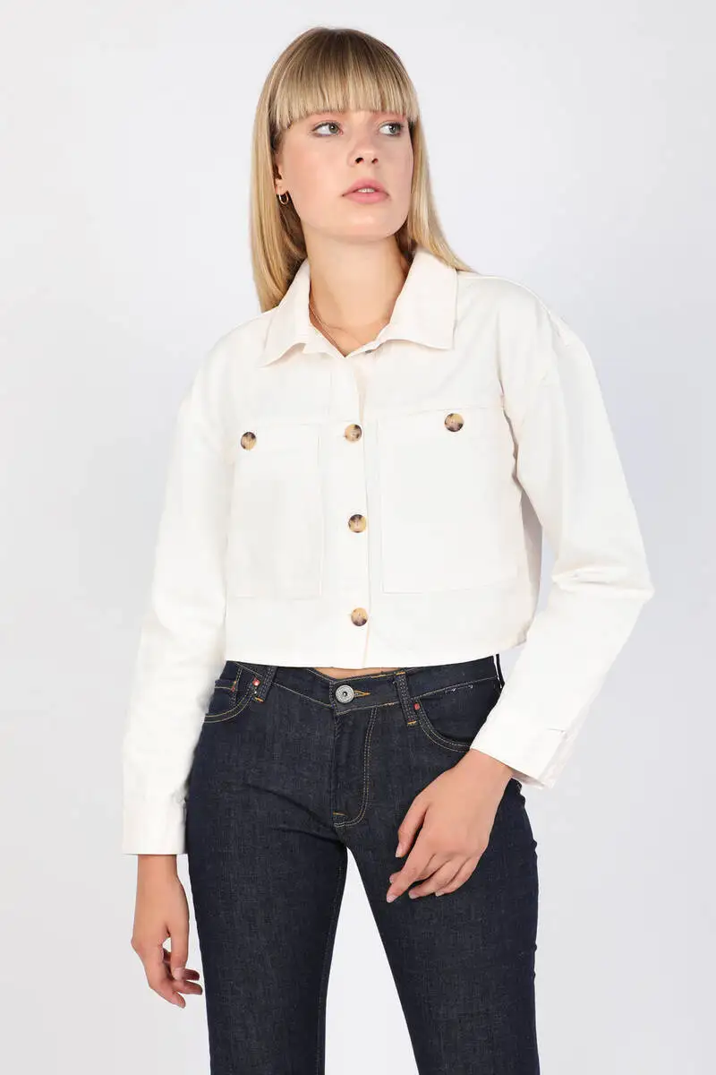 

Women's Pocket Detail Crop Jean Coat Ecru