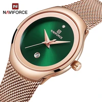 top brand naviforce luxury green analog date quartz ladies watches fashion mesh steel strap waterproof business women wristwatch