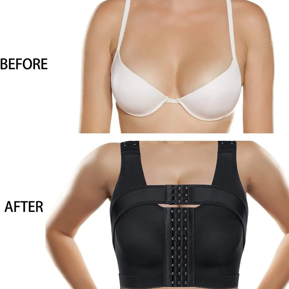 Women Post-Surgery Shaper Front Closure Bra Compression Posture Corrector Crop Top with Breast Support Band