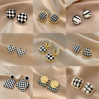 checkerboard geometric love heart drop earring for women fashion y2k flower bowknot dangle earrings girls cute female jewelry