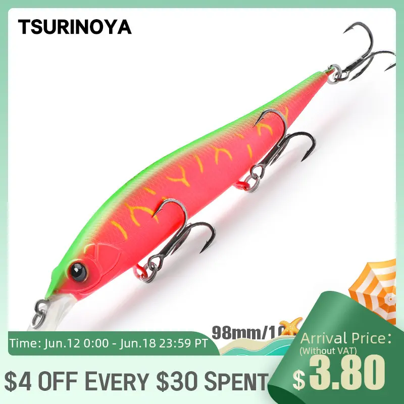 

TSURINOYA 98mm 10g SP Tungsten Weight System Long Casting Suspend Minnow Fishing Lure 2.2m AURORA 98SP Hard Bait For Bass Pike