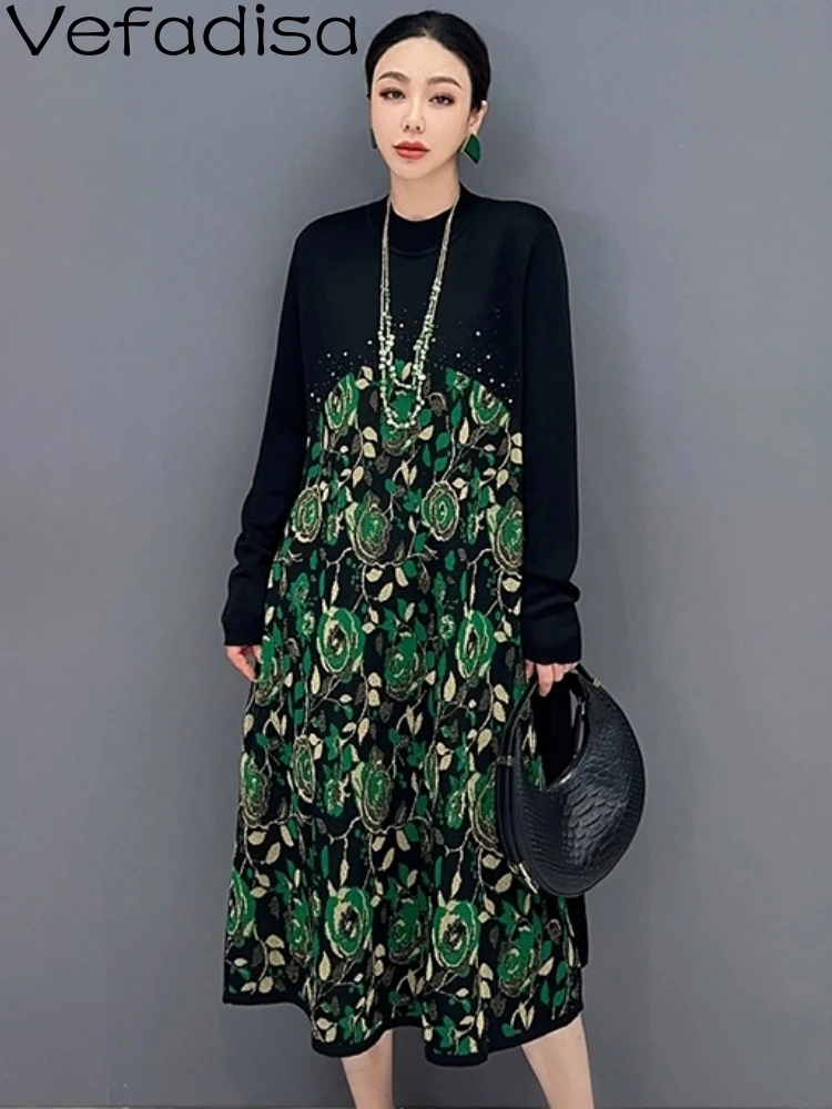 

Vefadisa 2023 Autumn New Colored Casual Mid Length Dress Shows Thin Fashion Women's Wear Personalized Trendy Girl Dress ZY1953