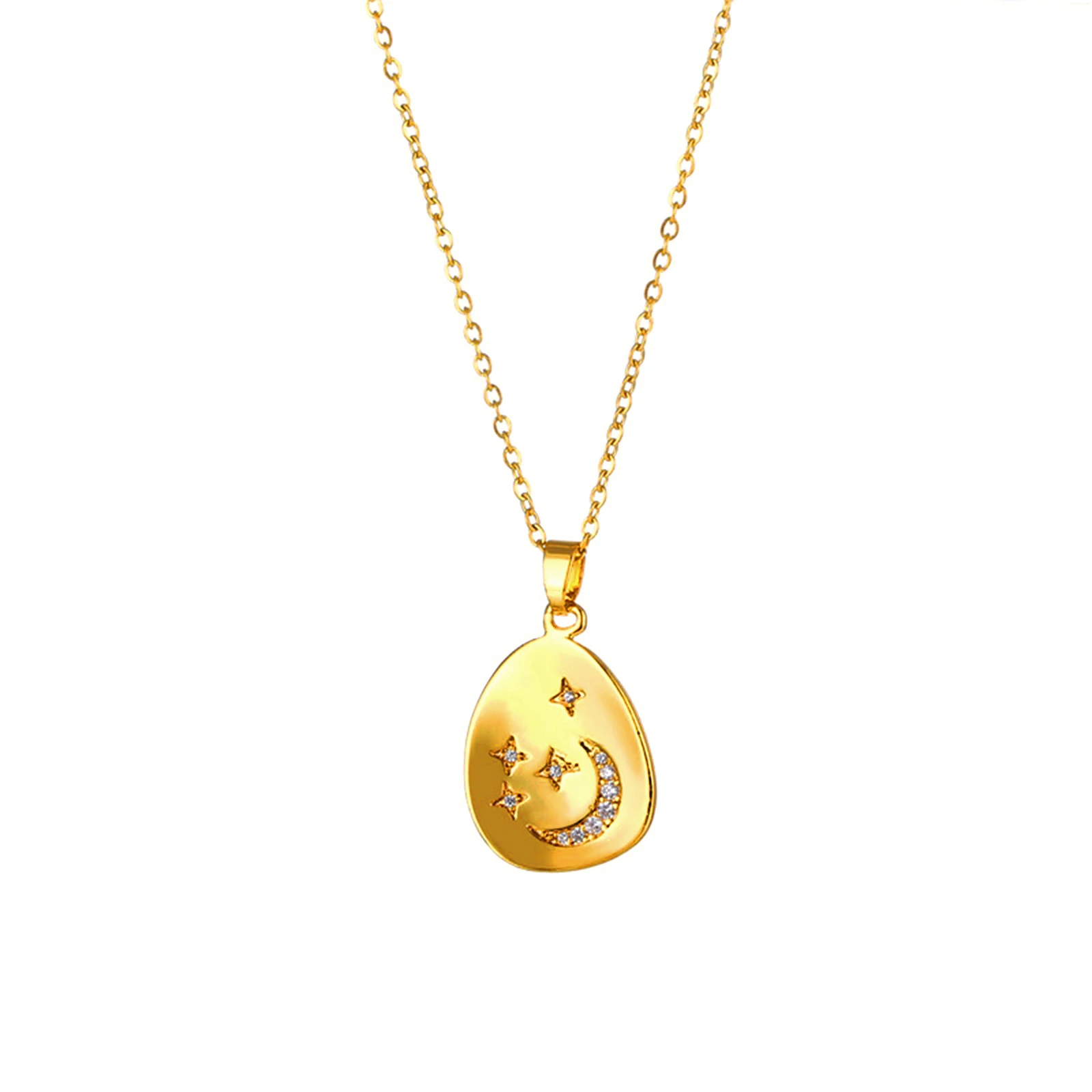 

Dainty Women Waterdrop Pendant with Bling Crescent Moon Star, Adjustable Gold Color Stainless Steel Neck Collar