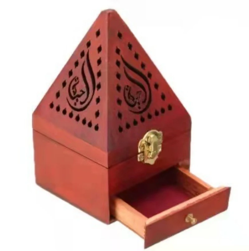 

Pine Wood Incense Burner Box Hollowed Sandalwood Pyramid Charcoal Incense Box Censer For Incense Coils Cones Home Temple Use