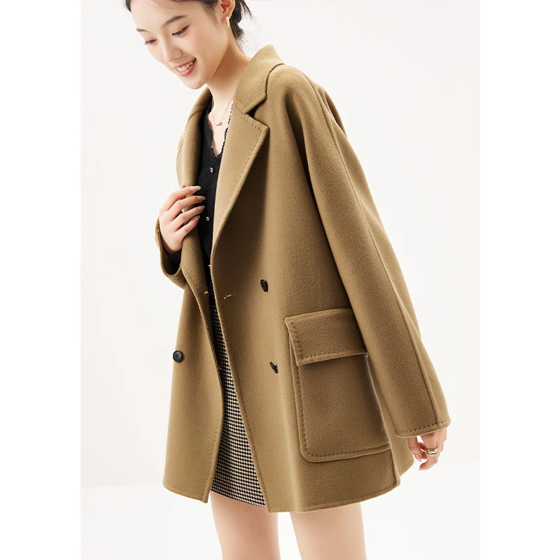 

100% Wool Design Winter Jacket Women Casacos De Inverno Feminino Autumn/Winter Pockets Office Lady Double Breasted