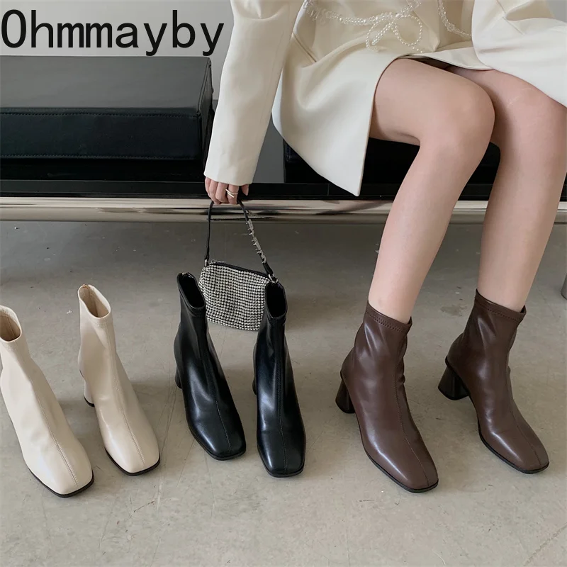 

2022 New Women's Shoes Autumn Ankle Boots Back Zippers Boots High Quality Leather Leather High Heel Short Boot for Female