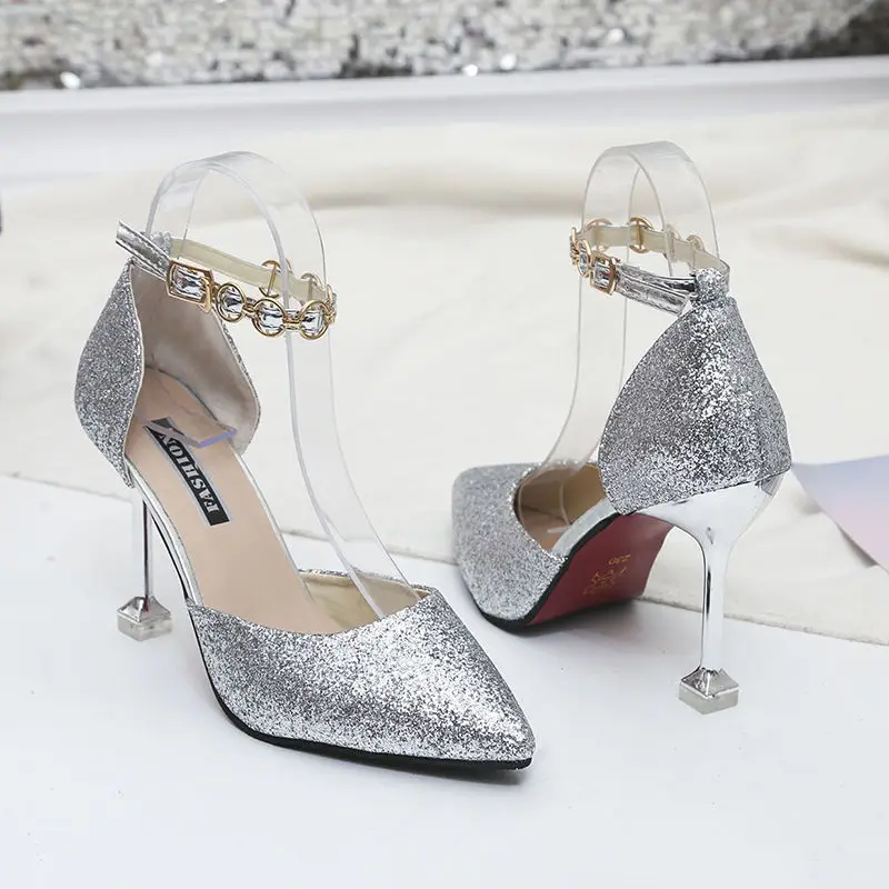 

Single Shoes Ladies High Heels Stiletto Gold Silver Gray Spring Autumn Fashion High-end New Banquet Shoes Women's Wedding Shoes