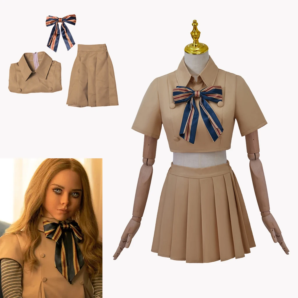

Movie M3GAN Cosplay Costume Brown Sailor Suit Pleated Skirt Pleated Skirt Halloween Christmas Carnival Party Role Play Suit