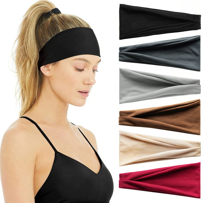 

Twisted Knotted Headwrap Hair Accessories Wide Turban Cotton Sport Yoga Headband Solid Color Elastic Hair Bands Casual Hairbands