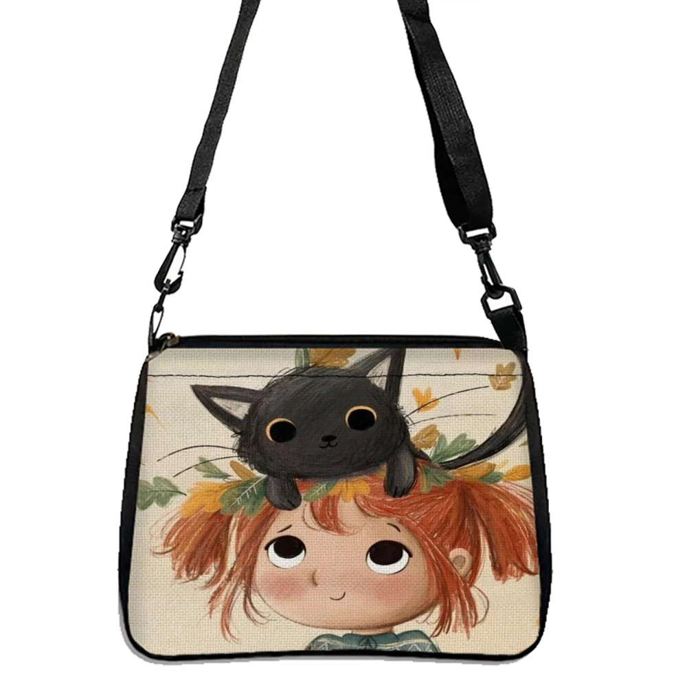 Сумка на плечо с милым черным котом в стиле ретро для маленьких девочек