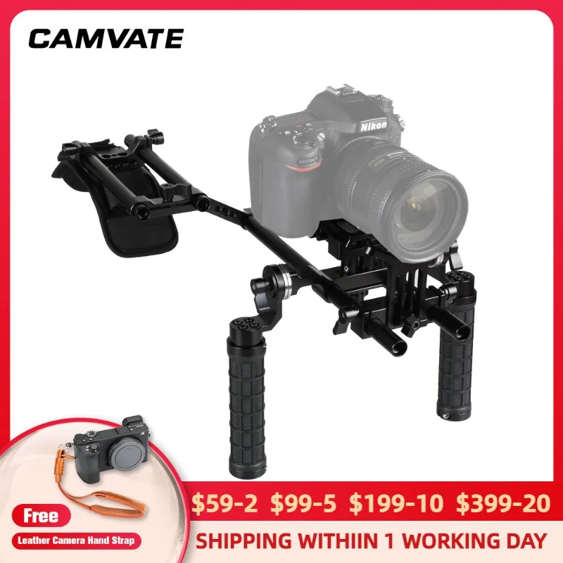 

CAMVATE DSLR Cameras/Camcorder Shoulder Mount Rig With Manfrotto QR Base Plate With 15mm LWS Rod & Rubber Handles & Shoulder Pad