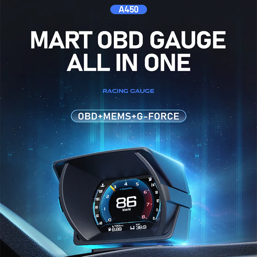

A450 Car HUD OBD2+GPS+MEMS Multi-Function Dashboard Digital Speedometer On-board Computer With 2 Mobles
