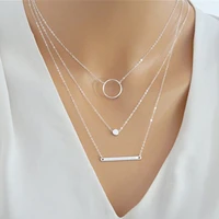 hot sale fashion multilayer necklace multi element metal rod circles geometric round pendant chokers necklaces women jewelry