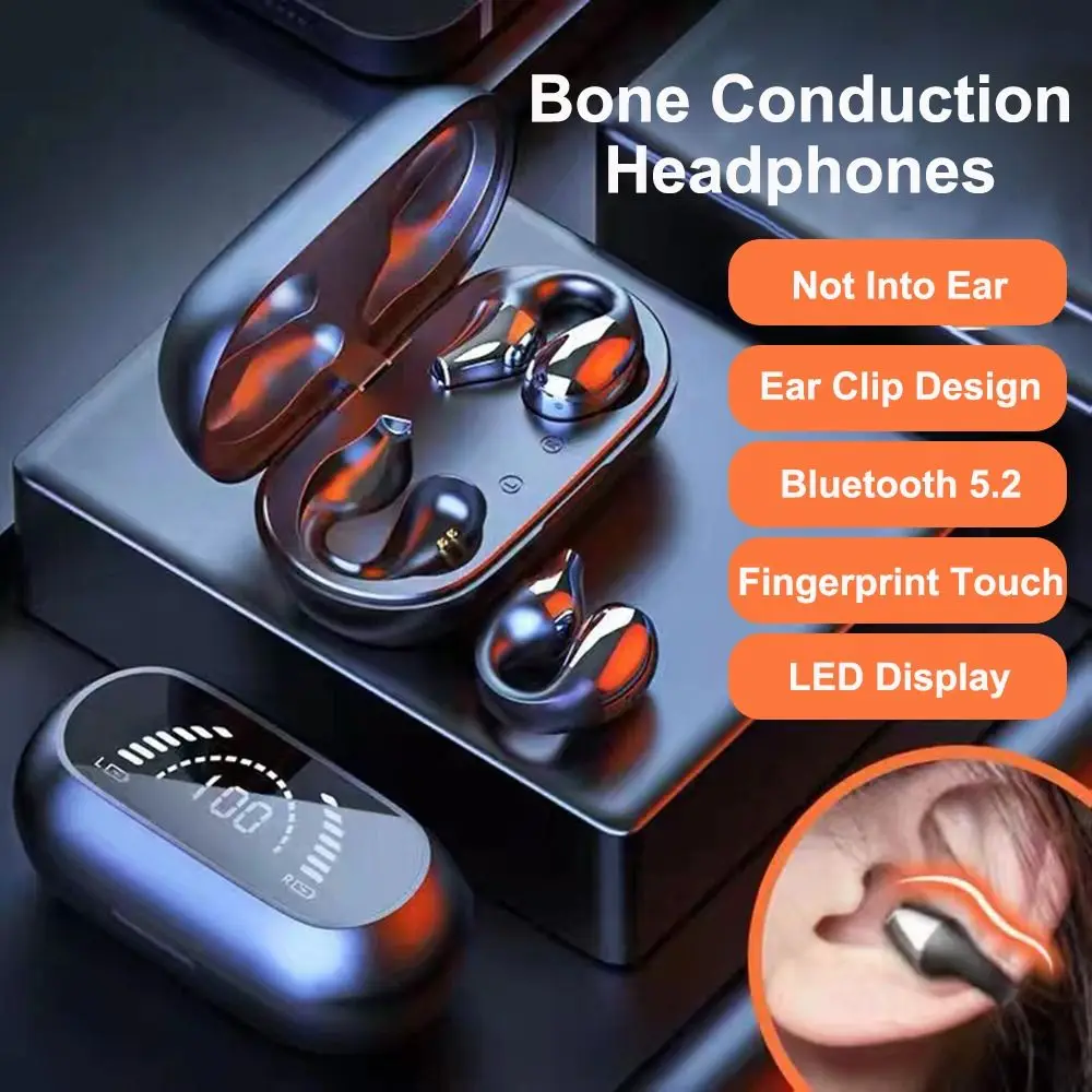 

Наушники с костной проводимостью Bluetooth Ушная клипса ушные серьги со светодиодным дисплеем зарядная коробка беспроводные наушники спортивные ушные крючки