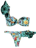 two pieces women floral 2022 push up strappy ruffles bandage bikini set swimsuit swimwear bathing suit beachwear biquini
