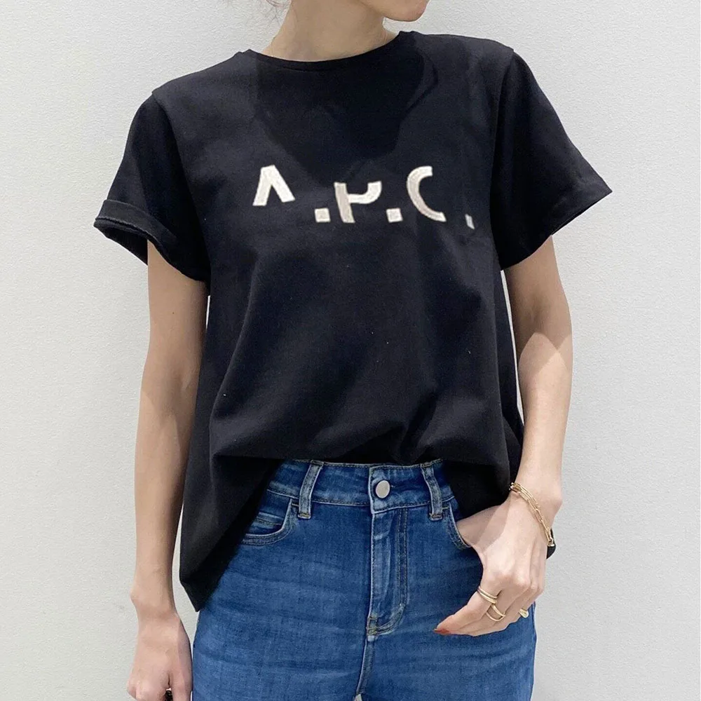 

Letter Summer Women Casual Tees Black Fashion Simple Slim T-Shirt Girl Daily All-match Wear Activity Tops High Street OL Sports