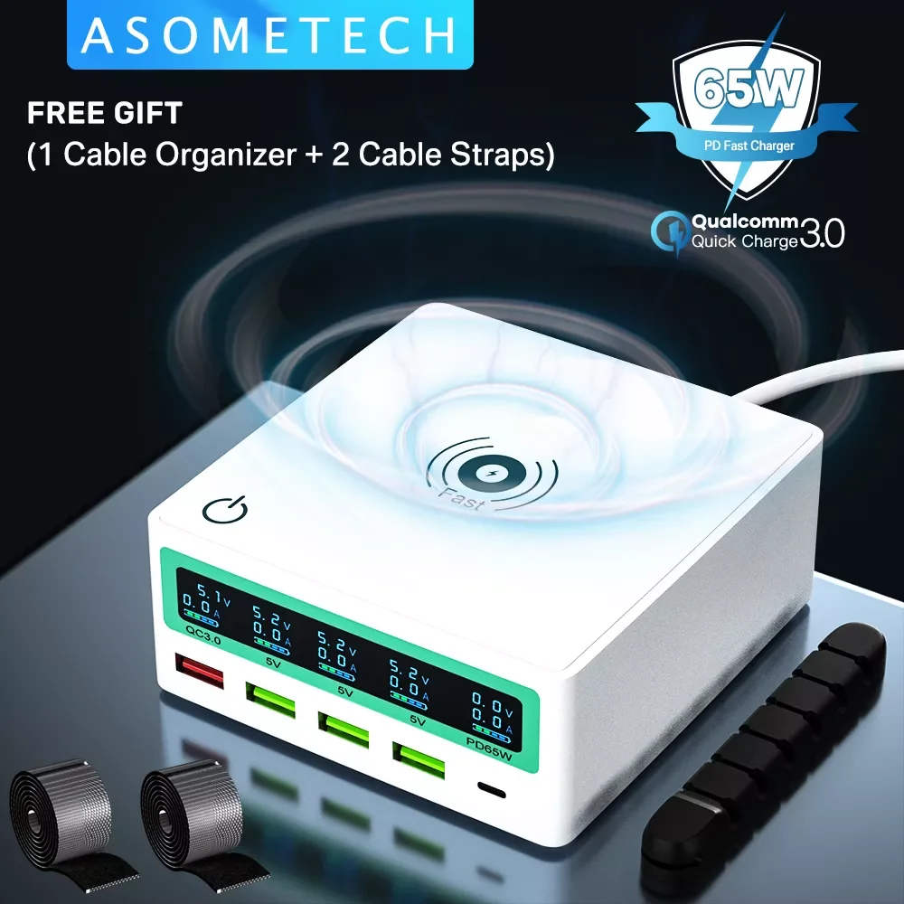 

130W Multi USB Charger Quick Charge 3.0 PD3.0 65W USB C PD USB-C Type C Fast Charger Hub Station For iPhone 12 Pro Max Macbook