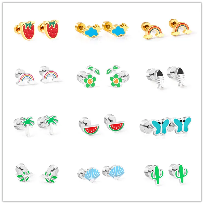 

Новые милые эмалевые серьги, маленькие серьги в виде животных, Модная бижутерия для женщин и детей, летняя мода, пирсинг для тела, ювелирные ...