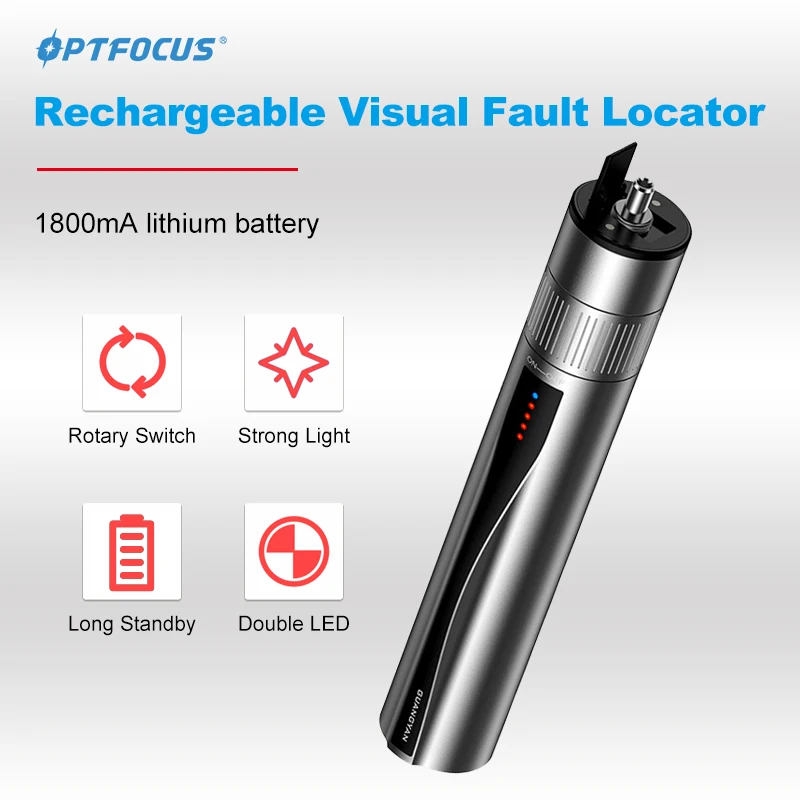 OPTFCUS Visual Fault Locator Rechargeable 30mW Fiber Optic Tester Pen FC SC ST Lithium Battery Fiber Optic Cable Laser Test Pen