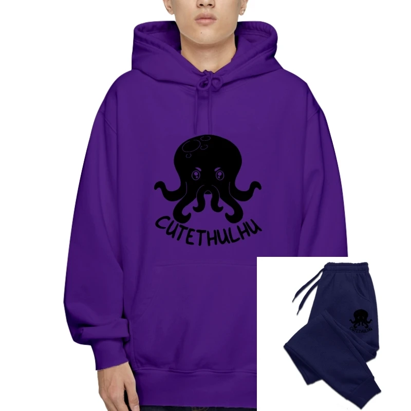 

Mens Unisex Graphic Pullover Grey Gray Black Cutethulhu Lovecraft Cthulhu Digital Printed Outerwear