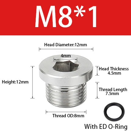 

M8 M10 M12 M14 M16 M18 M20 M22 M24 M27 M33 Нержавеющая сталь 304 DIN908 ED Уплотнительное кольцо Шестигранная головка Болт с шестигранной головкой Заглушка