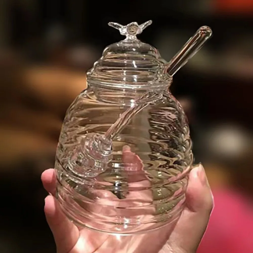

Clear Honey Jar with Dipper and Lid New 15oz Glass Honey Storage Tanks 8.11 Ounces Glass Beehive Honey Pot Syrup