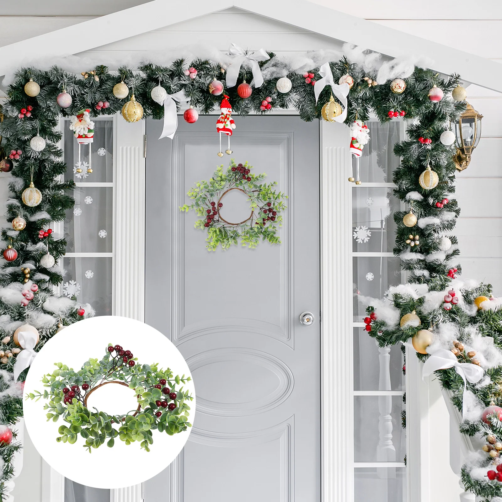

Wreath Christmas Xmas Artificial Door Berry Flowers Plantswreaths Decoration Winter Garland Rings Leaves Bells Simulation Lights