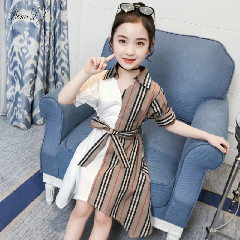 

teen Girls dress Clothes Baby Kids Striped Short sleeve Summer Short Dress clothing Girl Dress Causal Sashes toddler Dresses